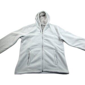 Reebok Fleece Hoodie Women's Large Light Gray Sherpa Lined Long Sleeve Full Zip